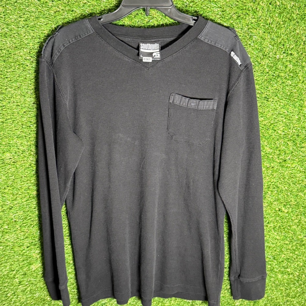 Southpole Black Waffle Knit Long Sleeve Shirt‎ Menswear Streetwear Size L